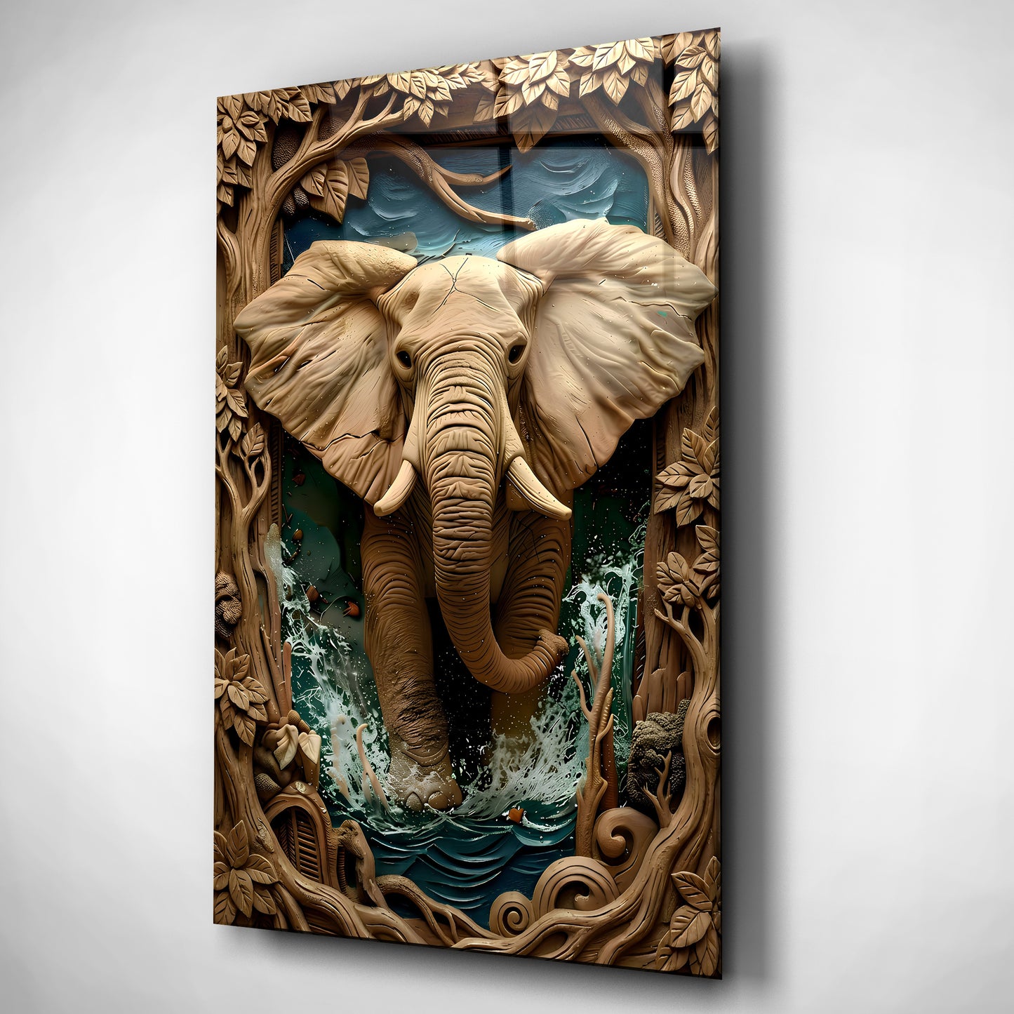 3D Abstract Elephant Glass Wall Art