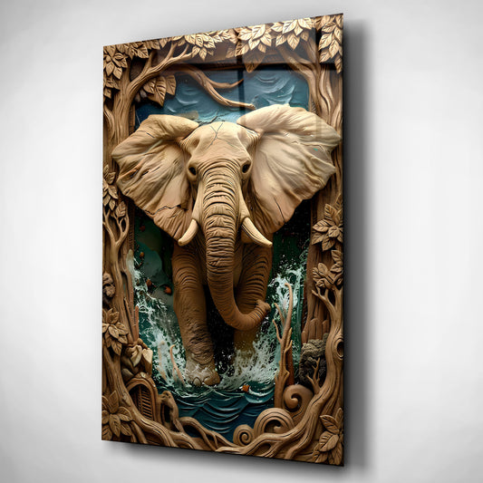 3D Abstract Elephant Glass Wall Art