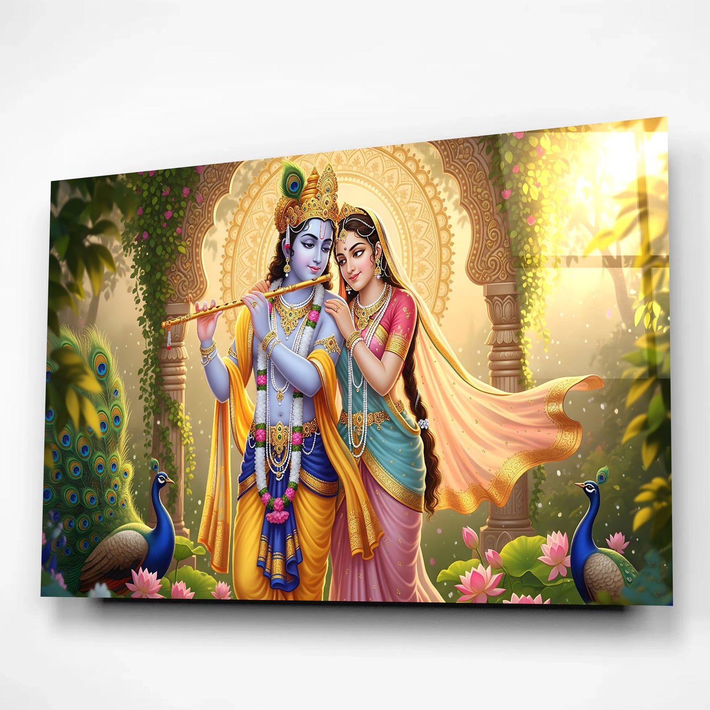 Radha Krishna Spiritual Glass Wall Art