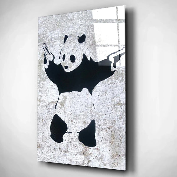 Banksy Style Panda Street Glass Art.