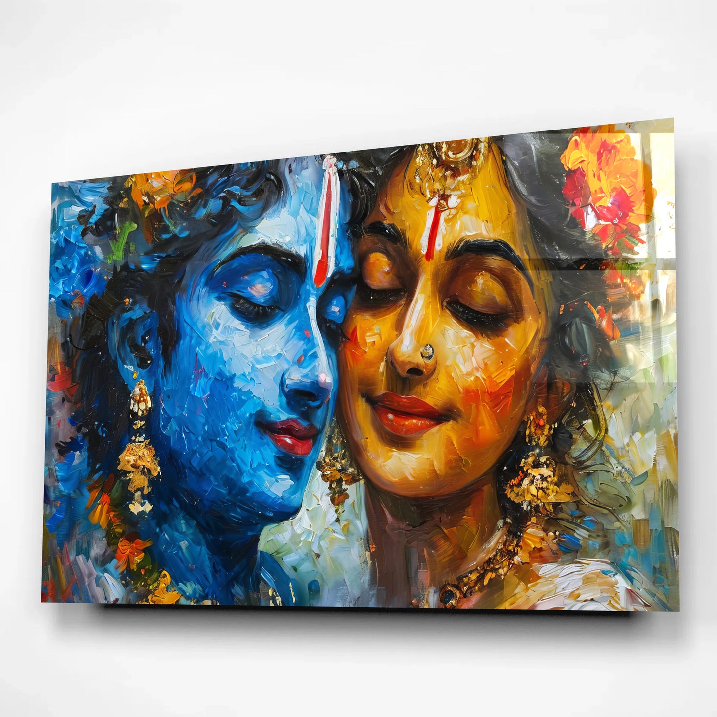 Divine Union Radha Krishna Glass Wall Art