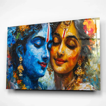 Divine Union Radha Krishna Glass Wall Art