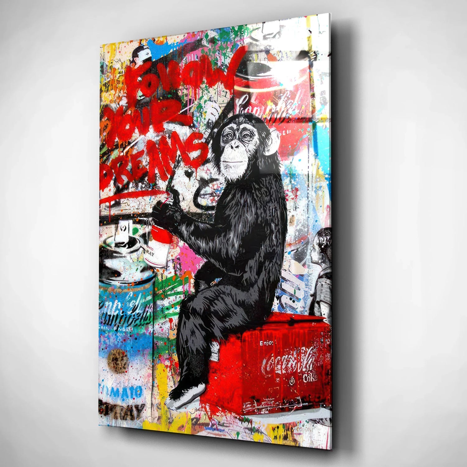 Banksy Inspired Chimp Graffiti Glass Poster for Wall.