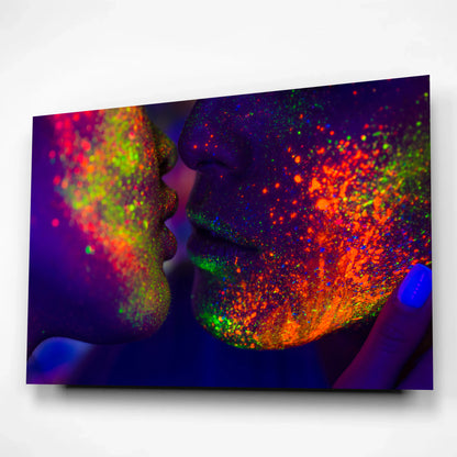 Abstract Neon Couple Kiss Glass Wall Art
