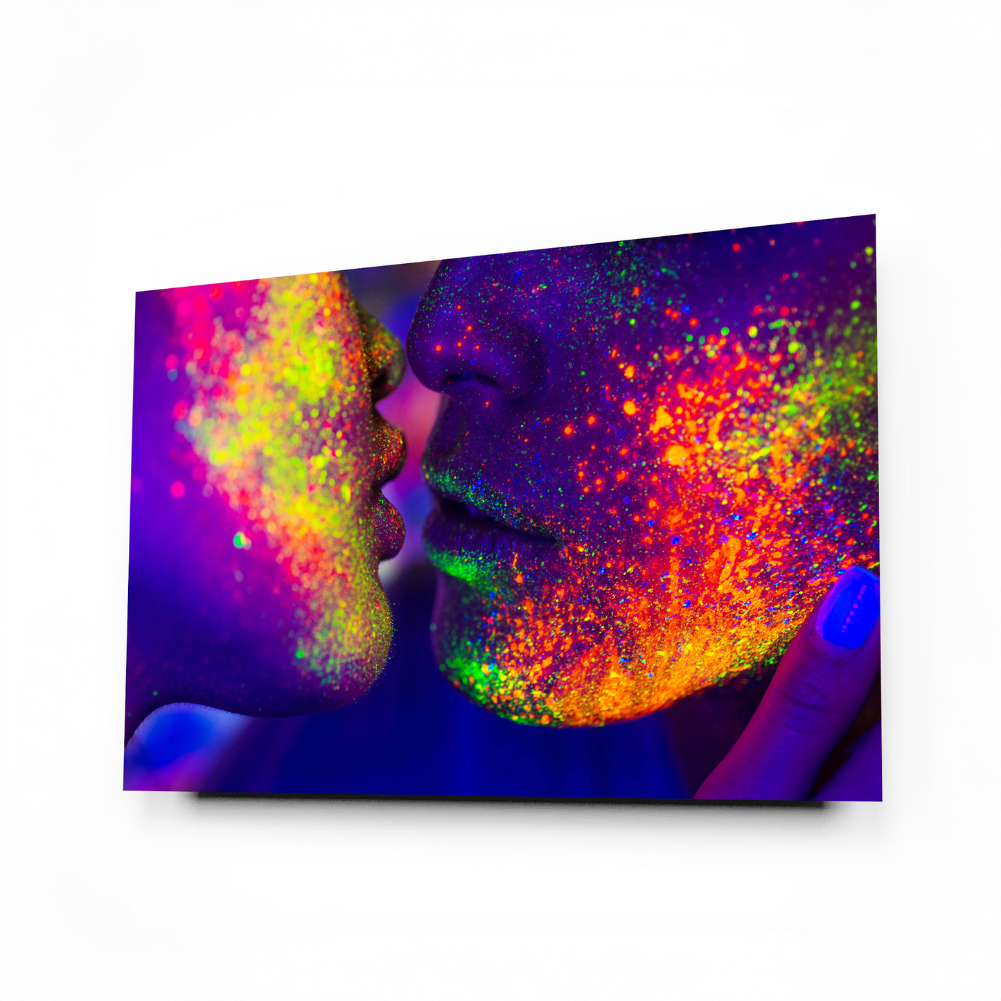 Abstract Neon Couple Kiss Glass Wall Art