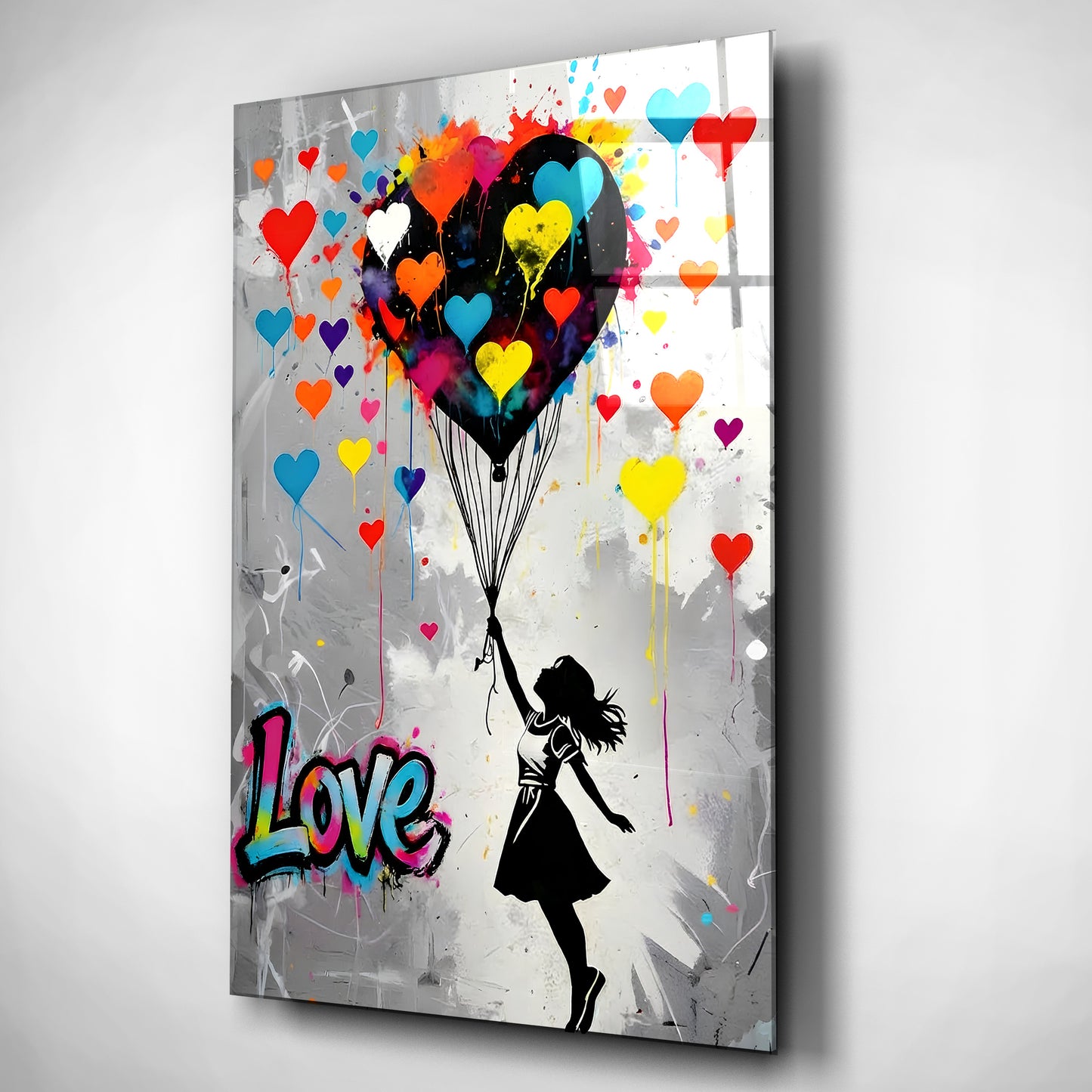 Love Takes Flight Banksy Style Glass Wall Art