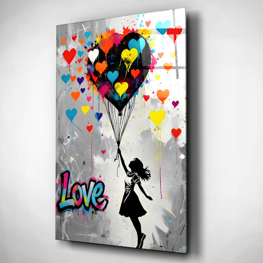 Love Takes Flight Banksy Style Glass Wall Art