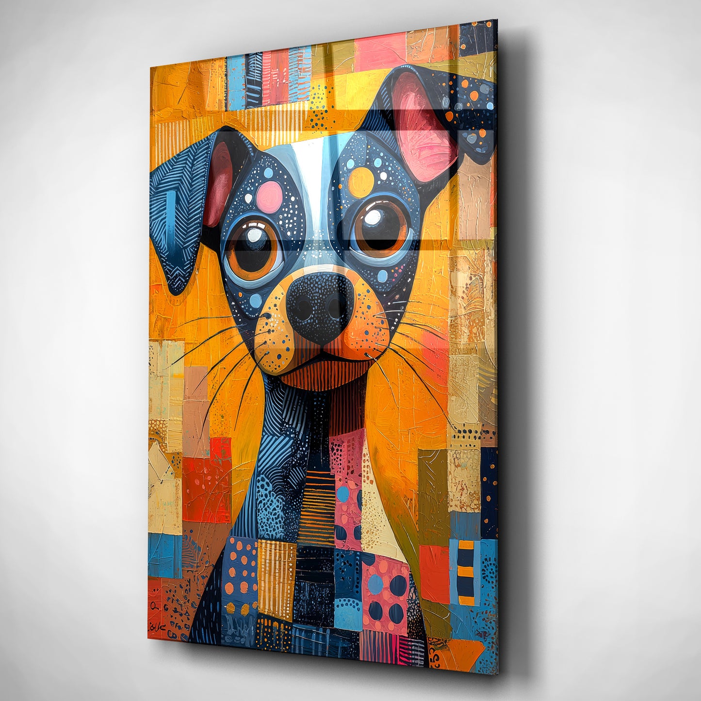 Geometric Pup Portrait – Vibrant Abstract Dog Glass Art