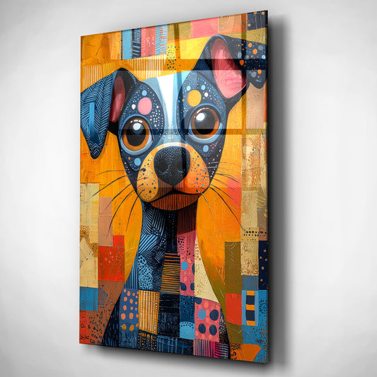 Geometric Pup Portrait – Vibrant Abstract Dog Glass Art
