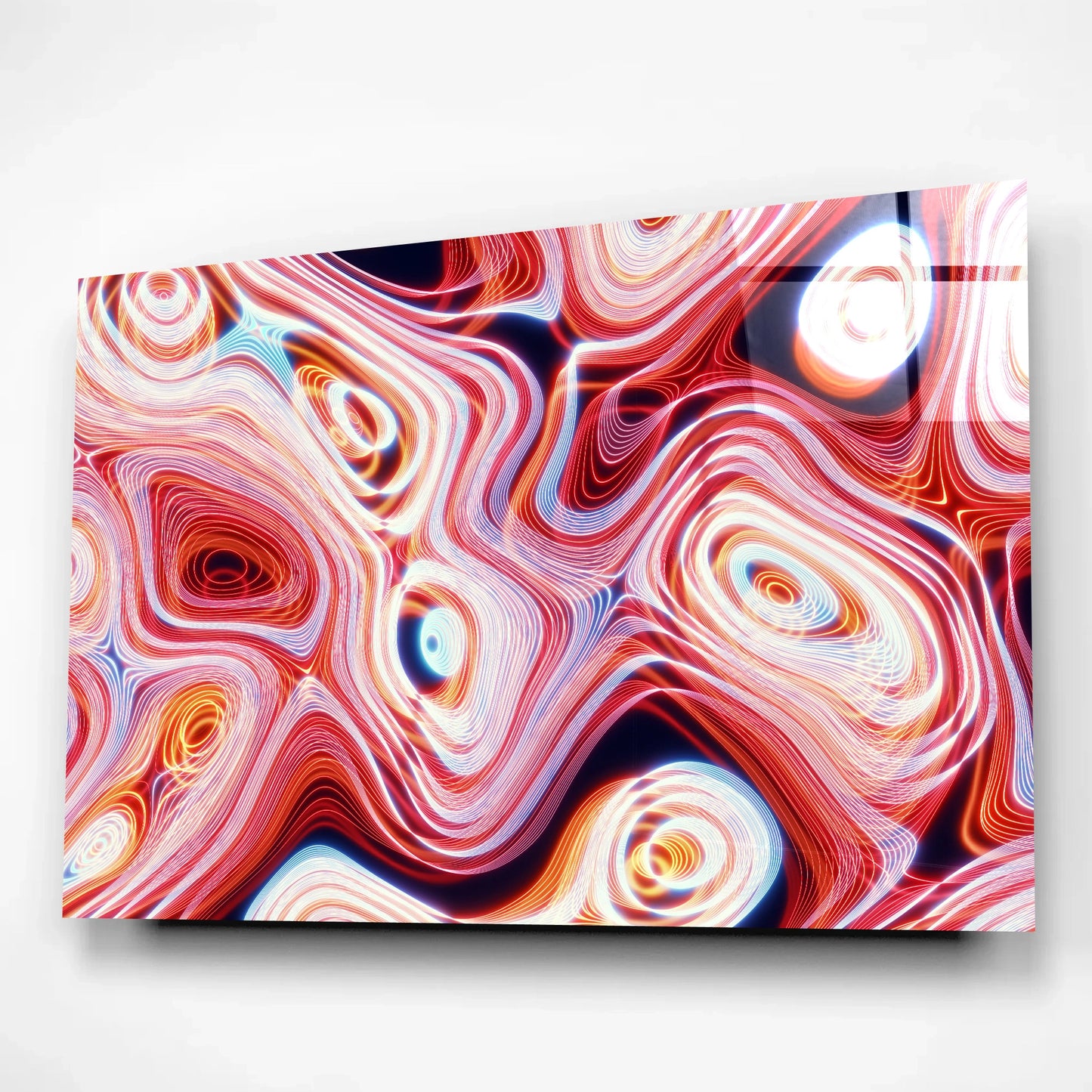 Colorful Red Pink Neon Swirl Wave Glass Wall Art