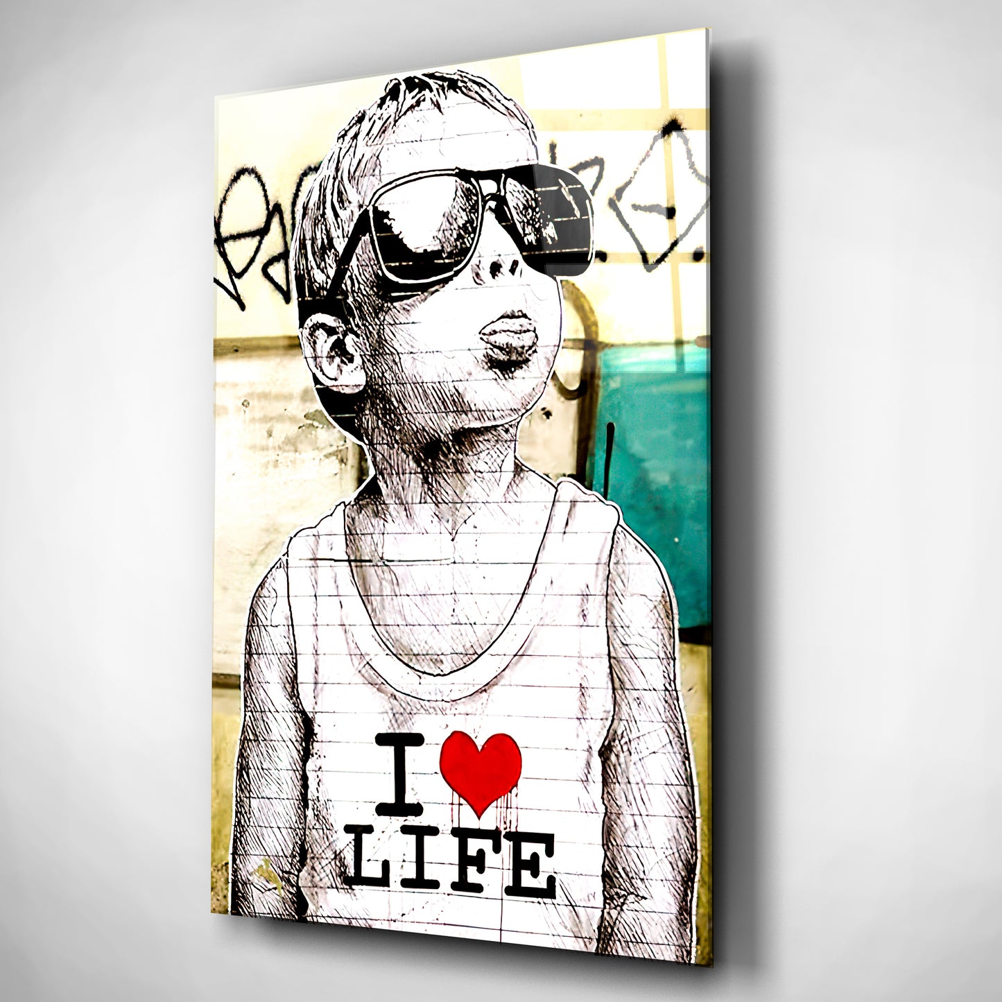 I love life Banksy inspired Glass Wall Art