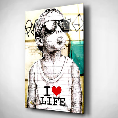 I love life Banksy inspired Glass Wall Art