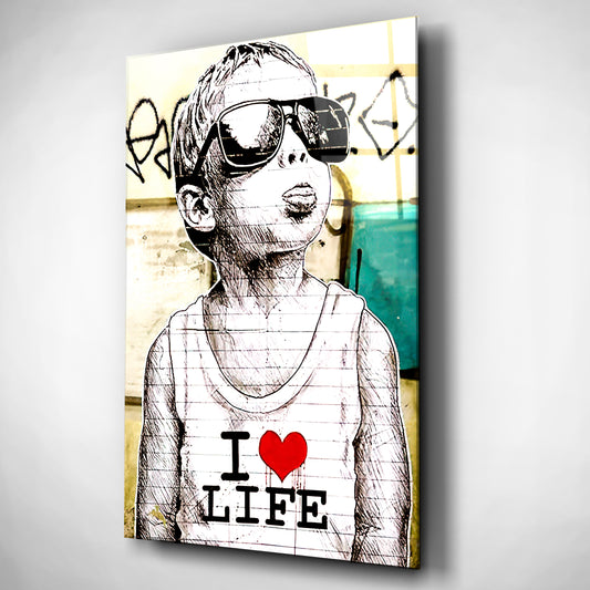 I love life Banksy inspired Glass Wall Art