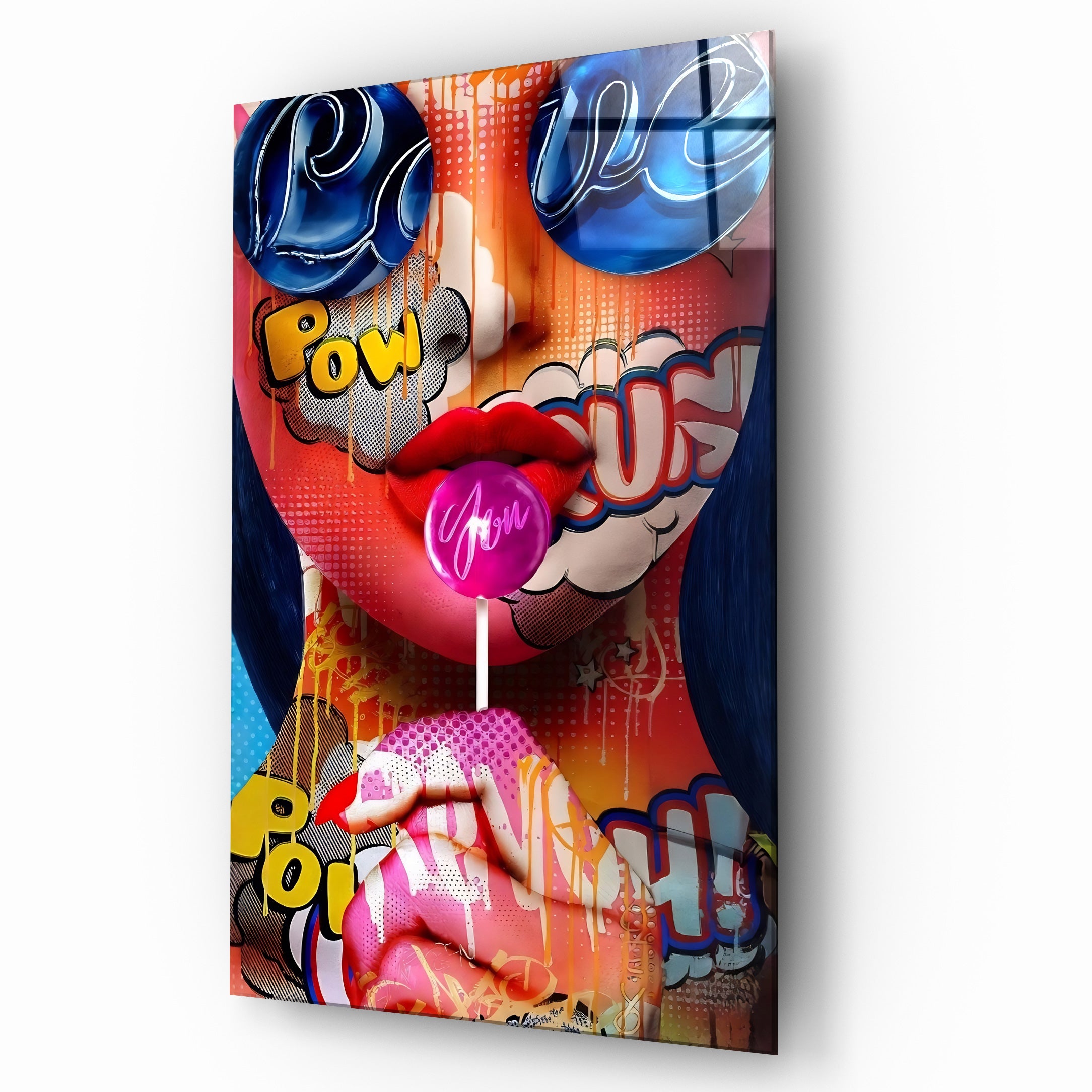 Abstract Graffiti Woman Lollipop Glass Wall Art