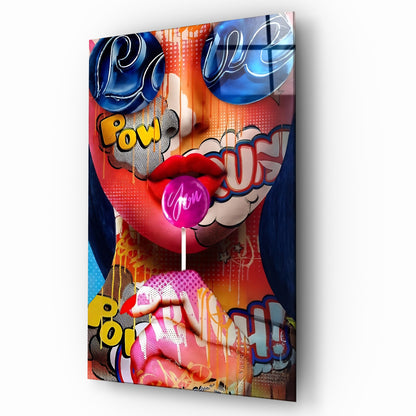 Abstract Graffiti Woman Lollipop Glass Wall Art
