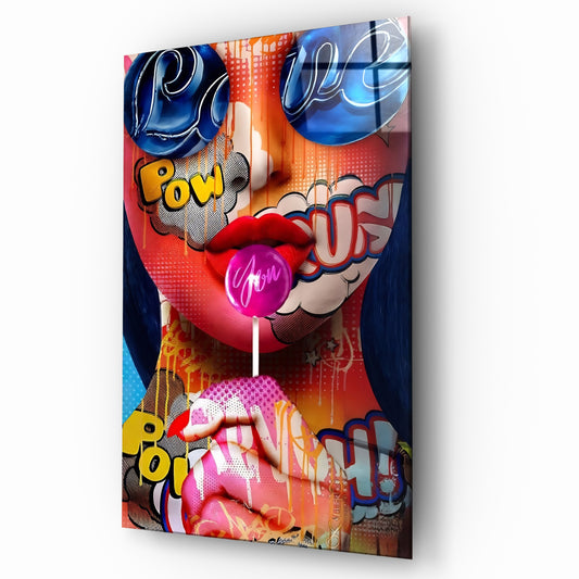 Abstract Graffiti Woman Lollipop Glass Wall Art