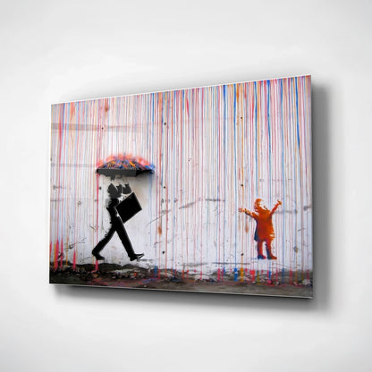Banksy Umbrella Man Glass Wall Art