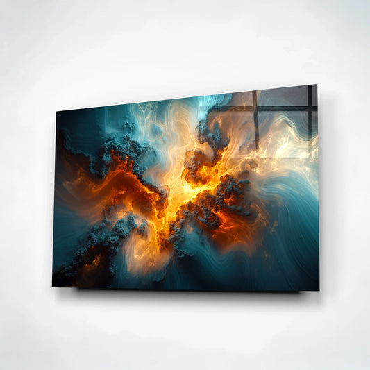 Abstract Fire and Ice – Colorful Abstract Explosion Glass Wall Art