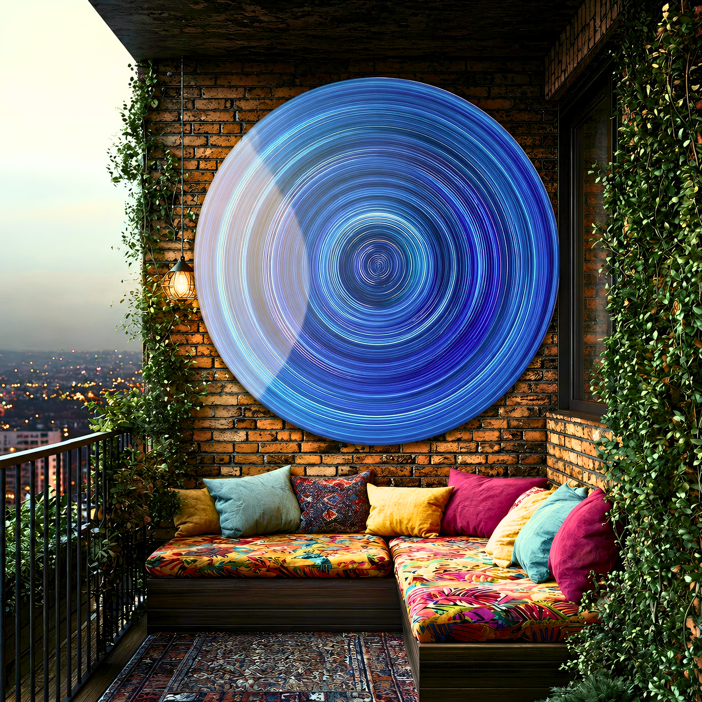 Blue Abstract Spiral Glass Wall Art
