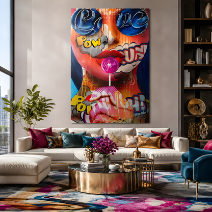 Abstract Graffiti Woman Lollipop Glass Wall Art