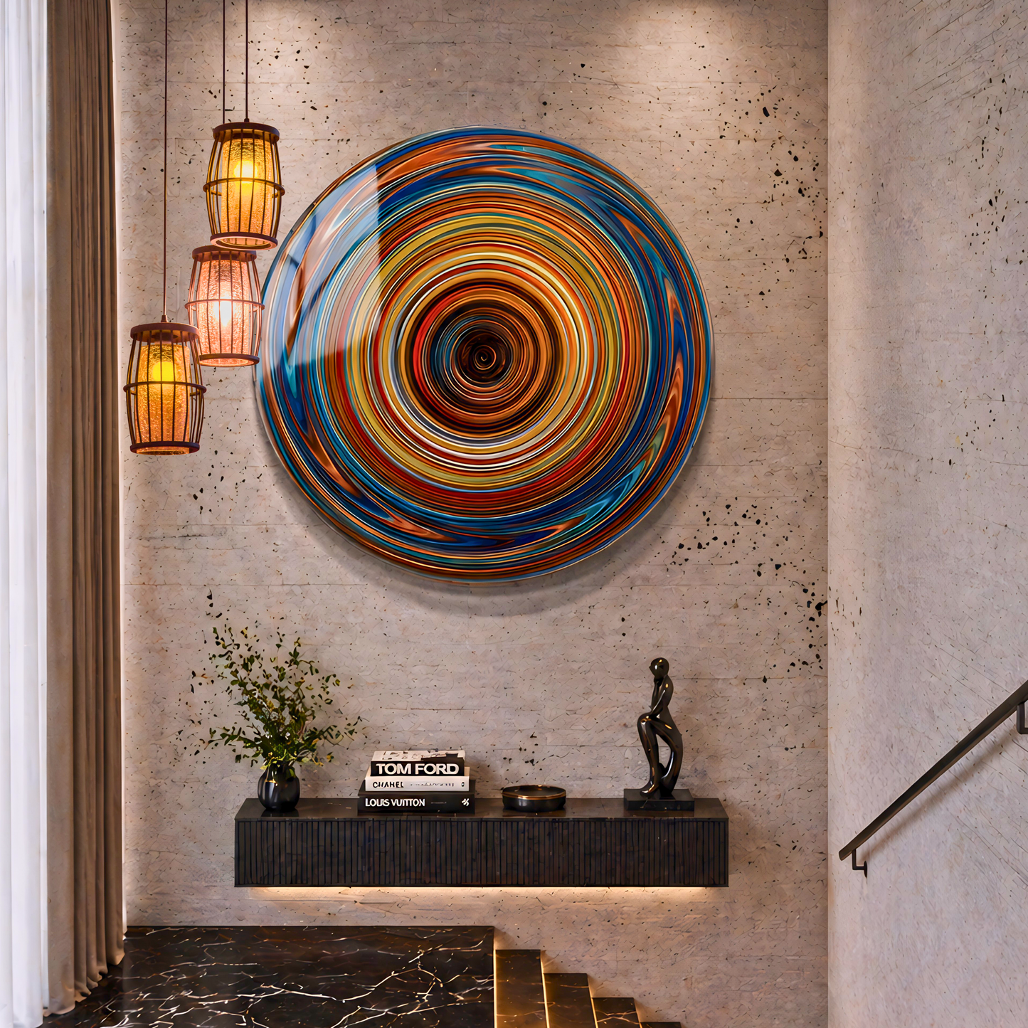 Colorful Abstract Spiral Glass Wall Art