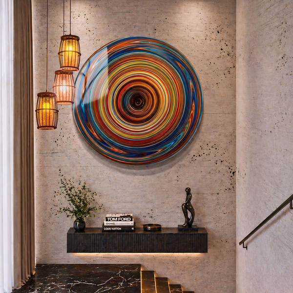 Colorful Abstract Spiral Glass Wall Art