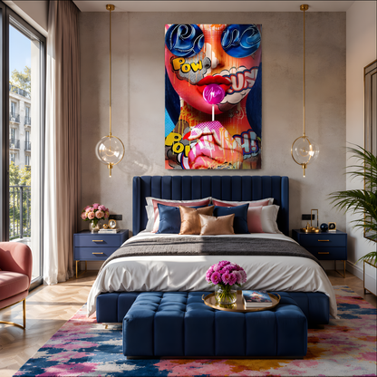 Abstract Graffiti Woman Lollipop Glass Wall Art