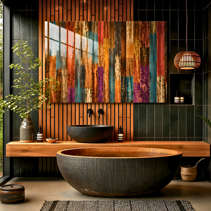Colorful Wood Texture Glass Wall Art