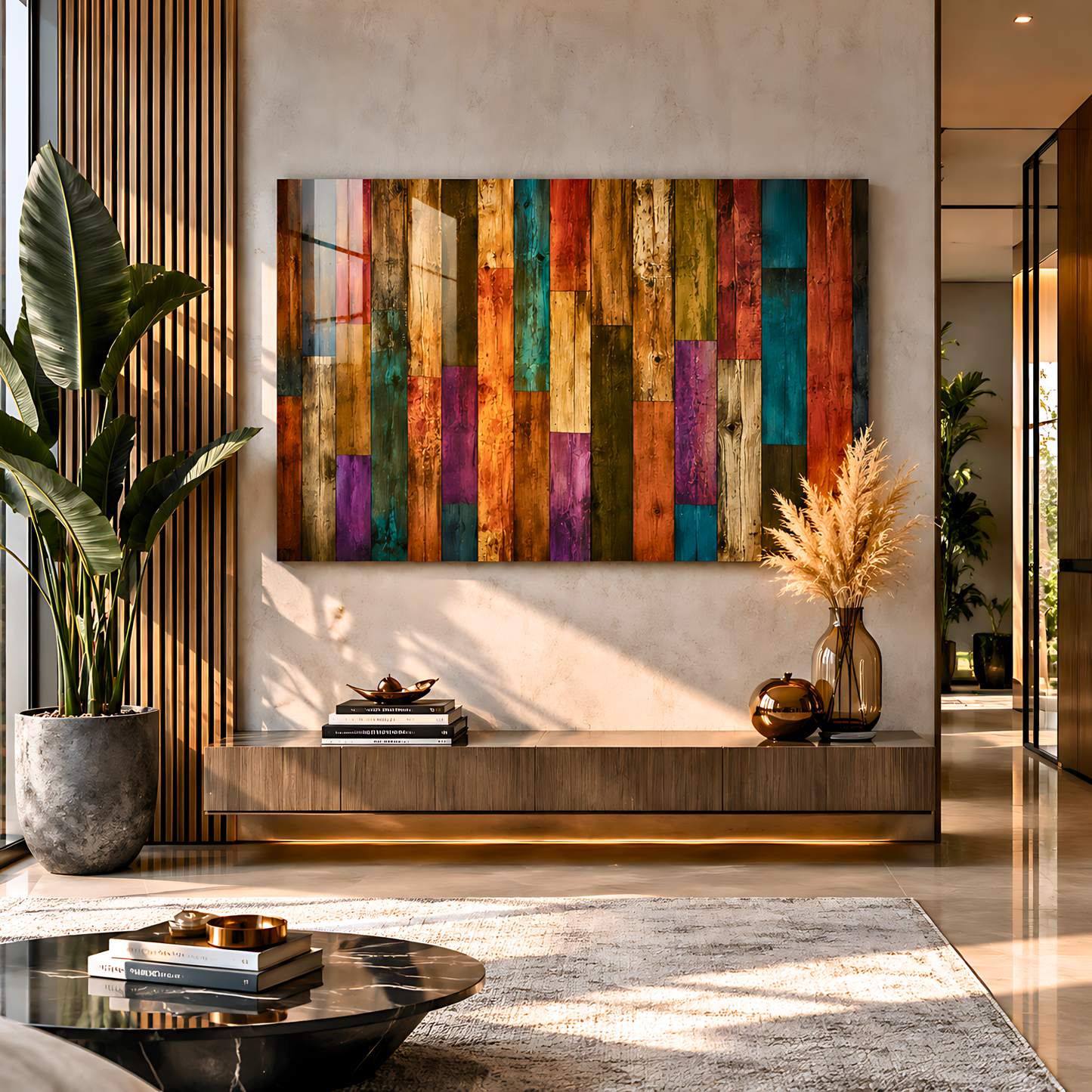 Colorful Wood Texture Glass Wall Art