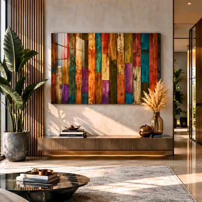 Colorful Wood Texture Glass Wall Art