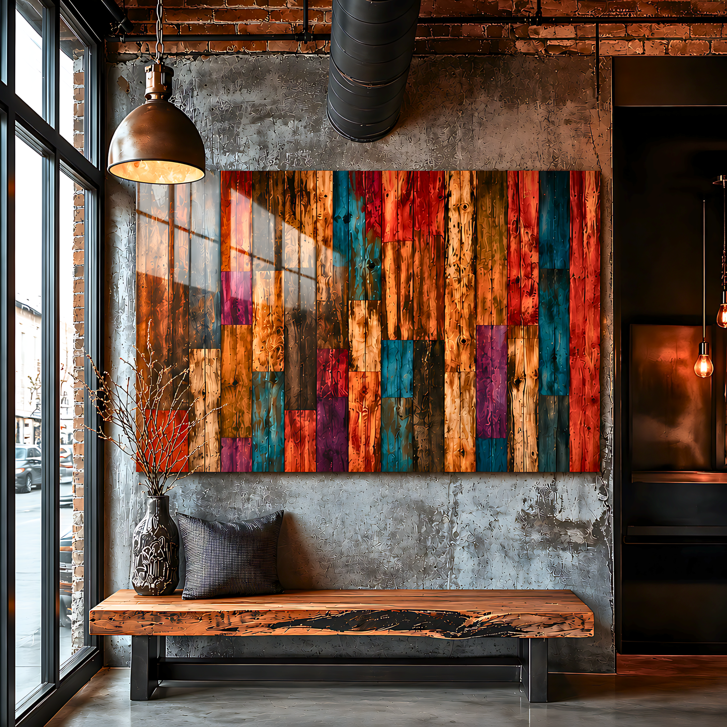 Colorful Wood Texture Glass Wall Art