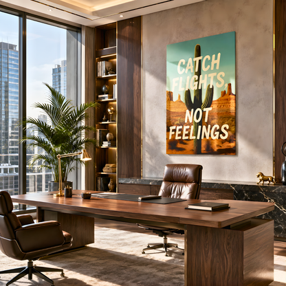 Catch Flights Not Feelings Glass Wall Art