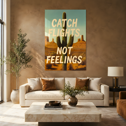 Catch Flights Not Feelings Glass Wall Art