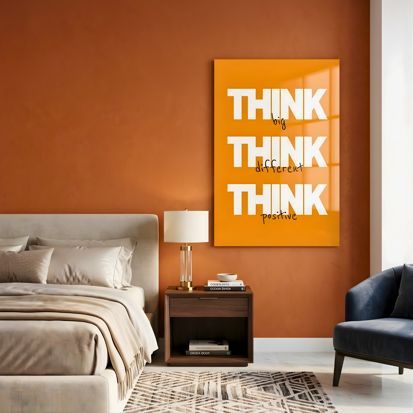 Think Big Think Different Think Positive Glass Wall Art