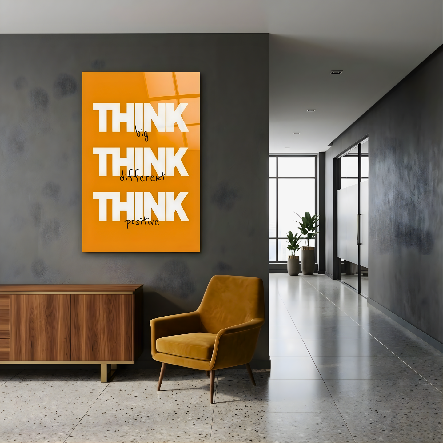 Think Big Think Different Think Positive Glass Wall Art
