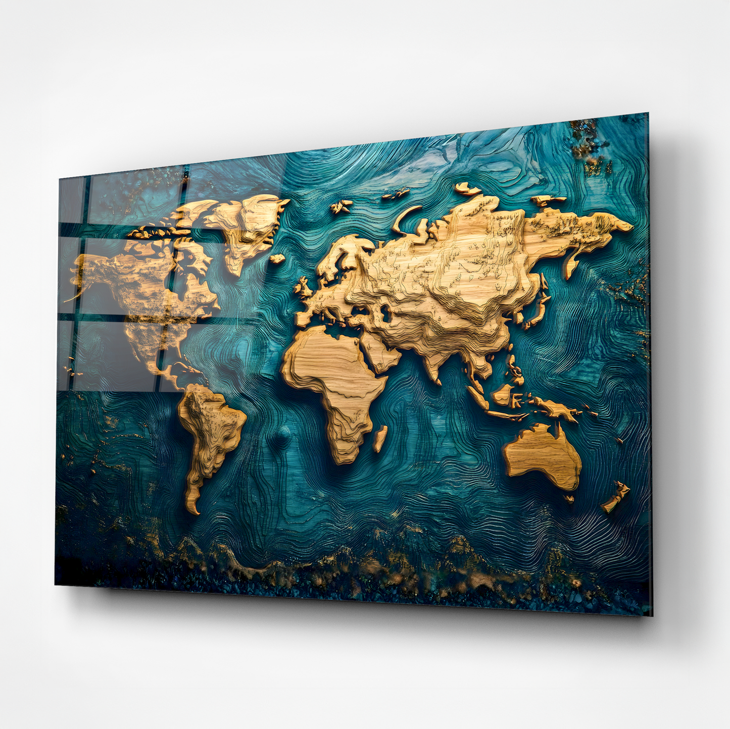 World Map Decor Glass Wall Art