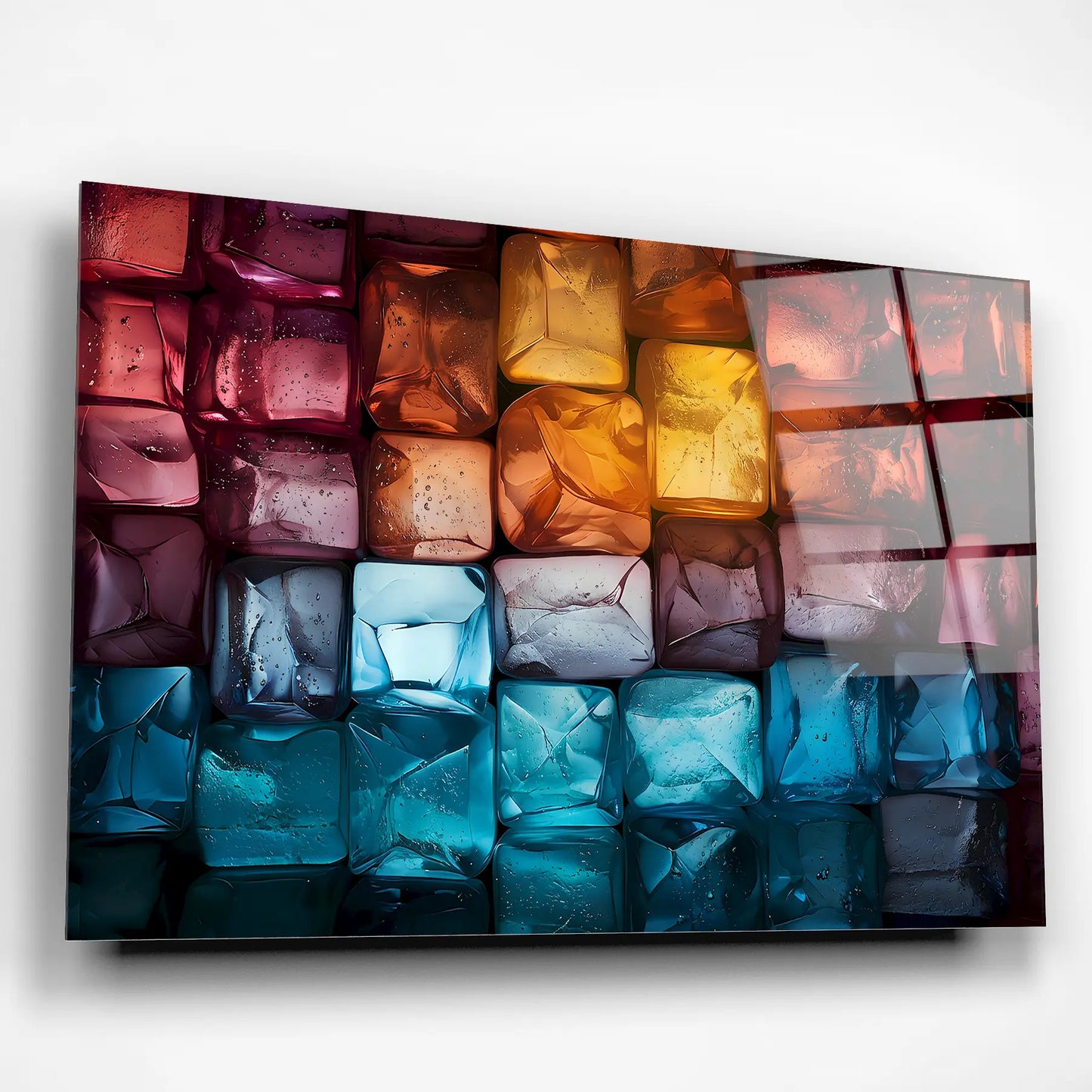 Chromatic Crystal Grid 3D Glass Wall Art