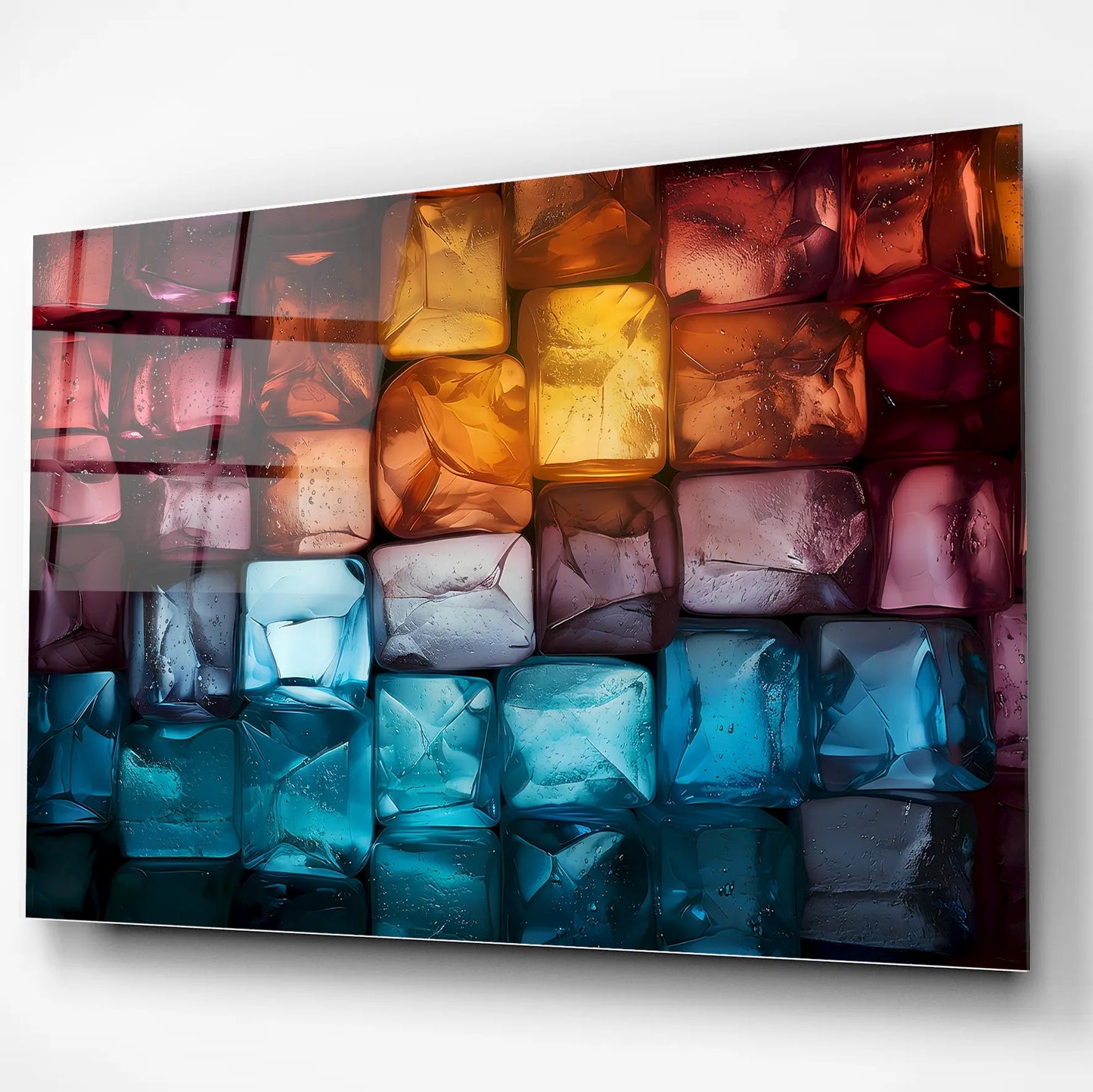Chromatic Crystal Grid 3D Glass Wall Art
