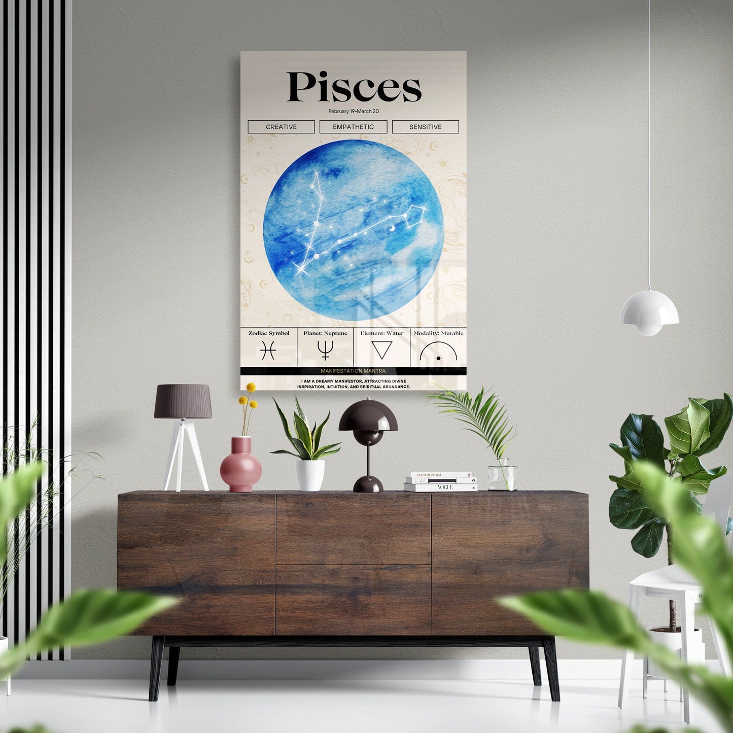 Pisces Zodiac Glass Poster