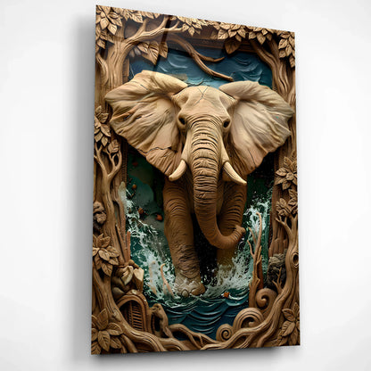 3D Abstract Elephant Glass Wall Art