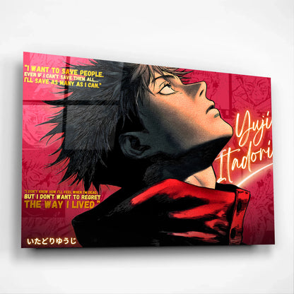 Yuji Itadori Motivational Anime Glass Art