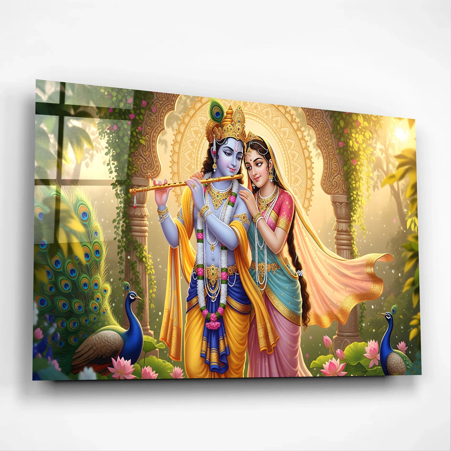 Radha Krishna Spiritual Glass Wall Art