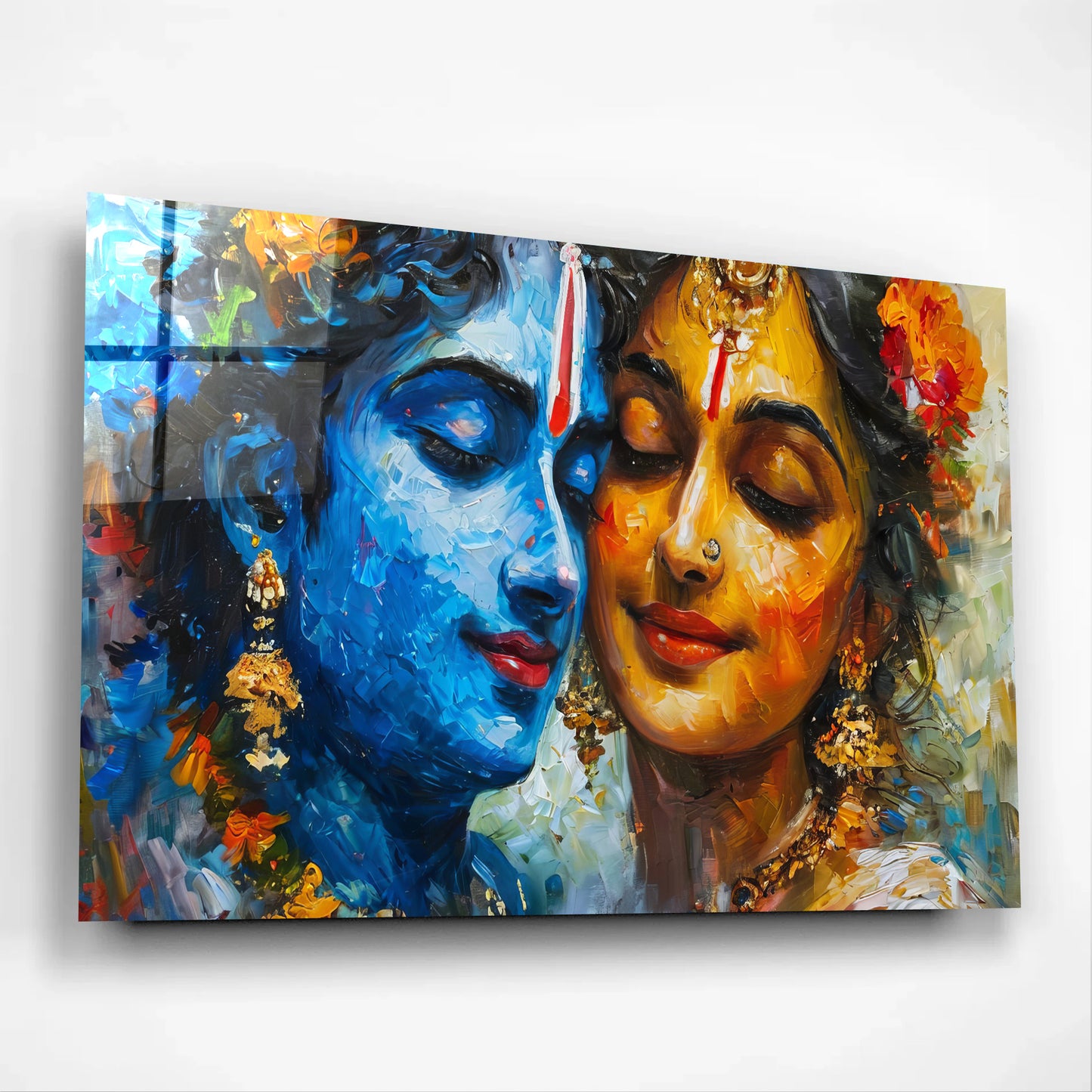 Divine Union Radha Krishna Glass Wall Art