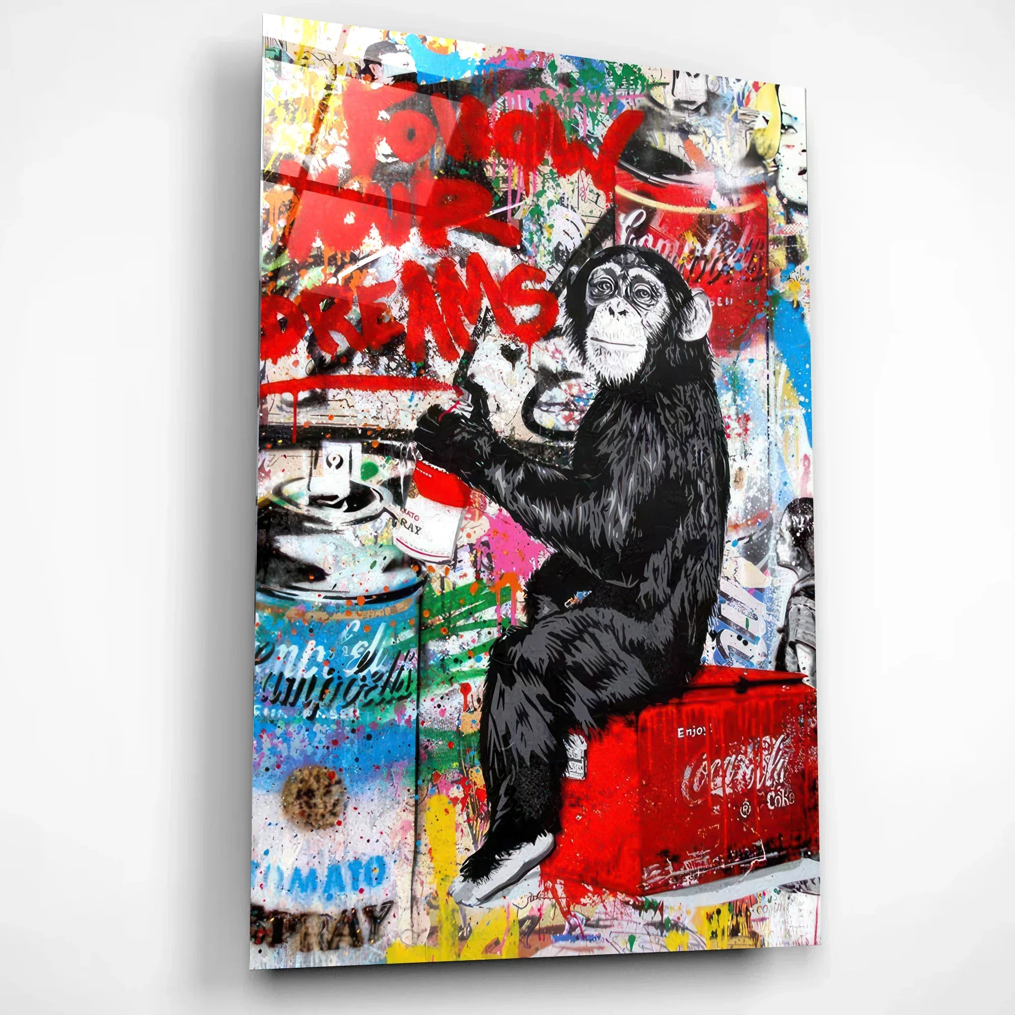 Banksy Inspired Chimp Graffiti Glass Poster for Wall | Minteefy