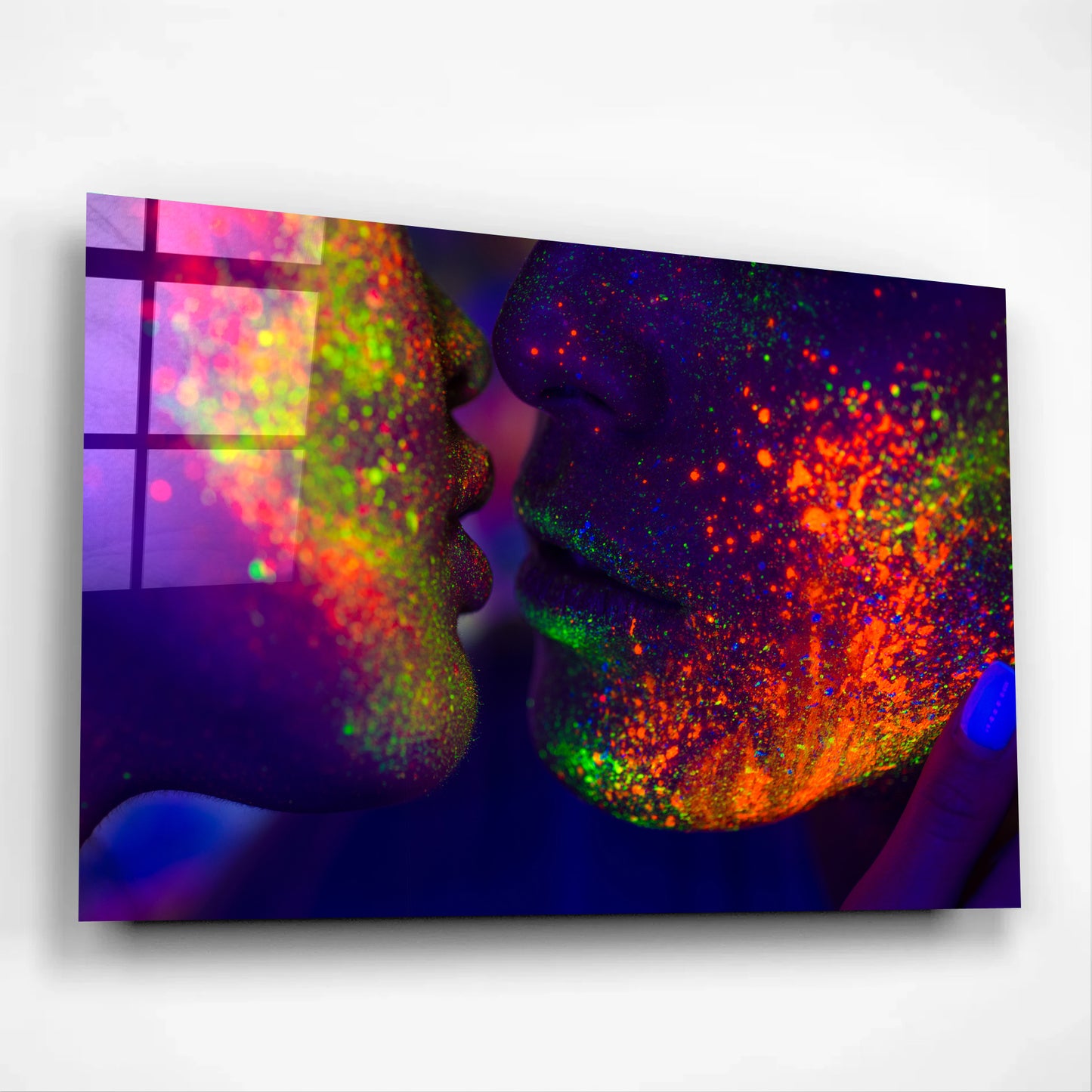 Abstract Neon Couple Kiss Glass Wall Art