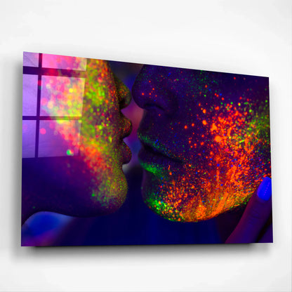 Abstract Neon Couple Kiss Glass Wall Art