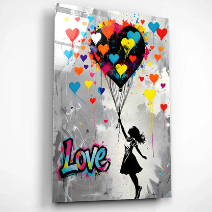 Love Takes Flight Banksy Style Glass Wall Art