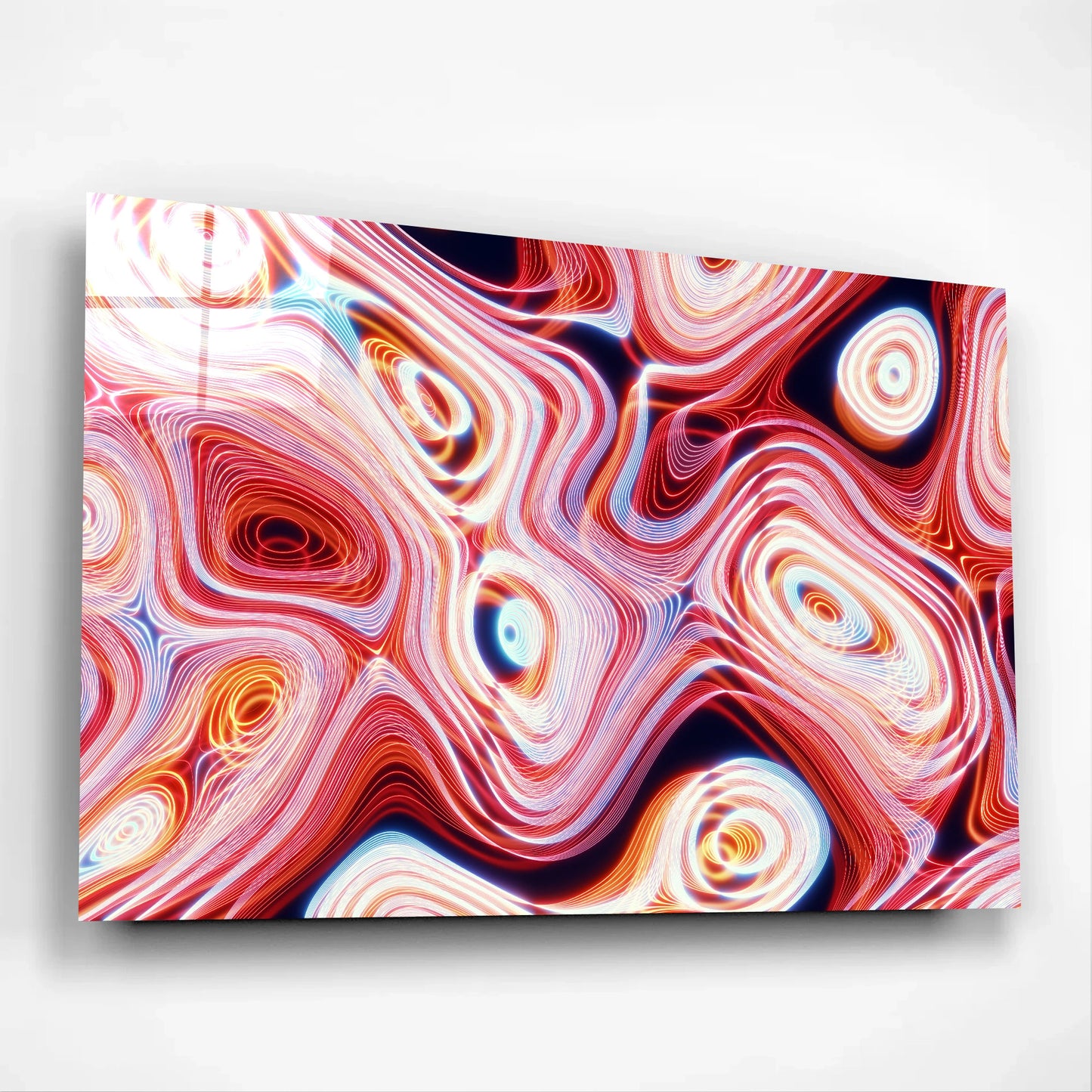 Colorful Red Pink Neon Swirl Wave Glass Wall Art