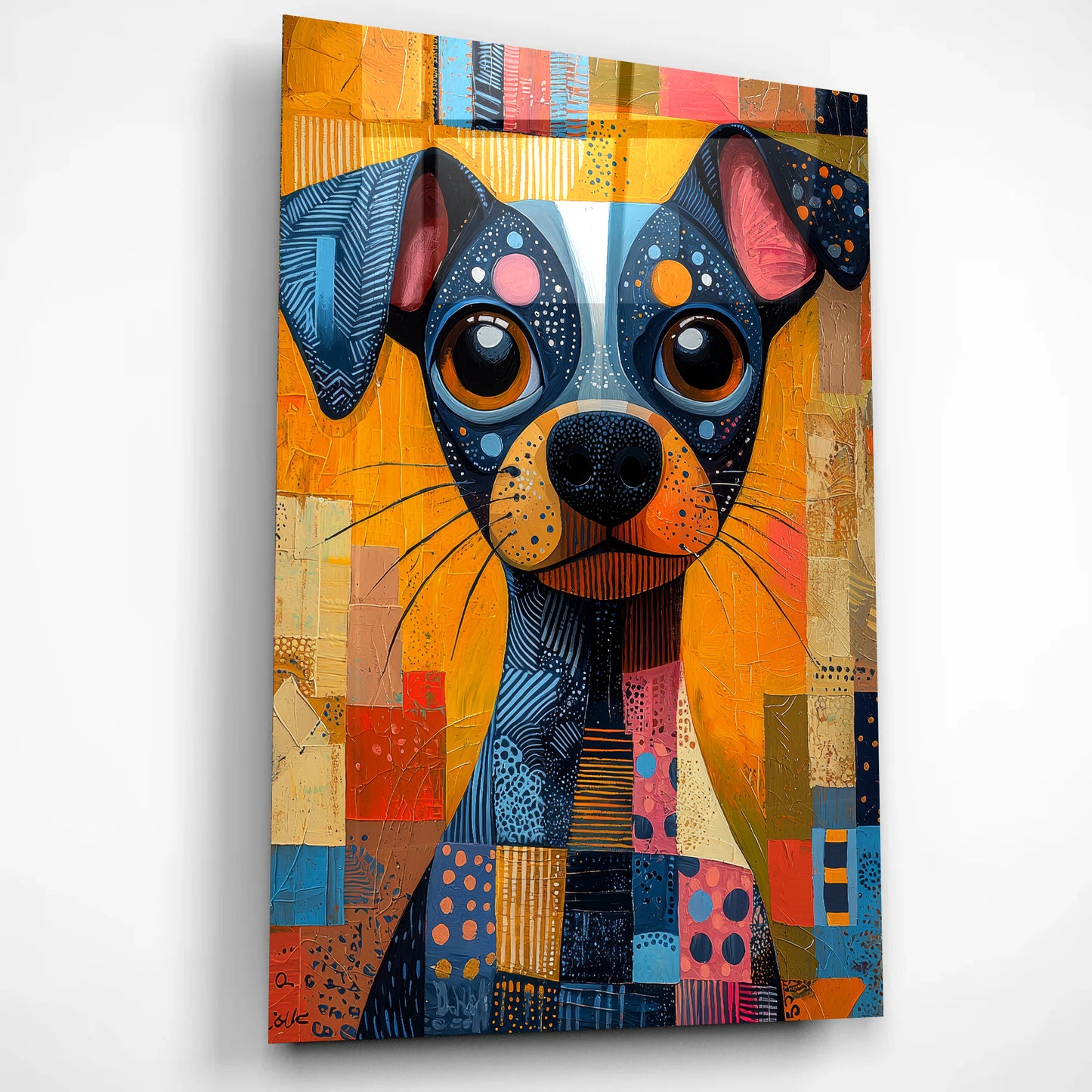 Geometric Pup Portrait – Vibrant Abstract Dog Glass Art