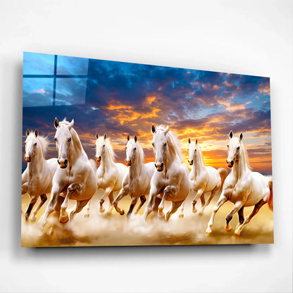 Seven Running Horse Glass Wall Art